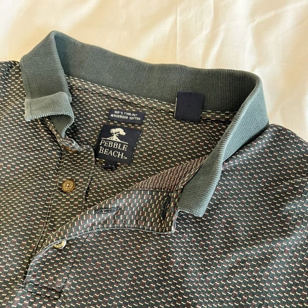 Pebble Beach Polo, Mens L, Dark green with small pattern detail
